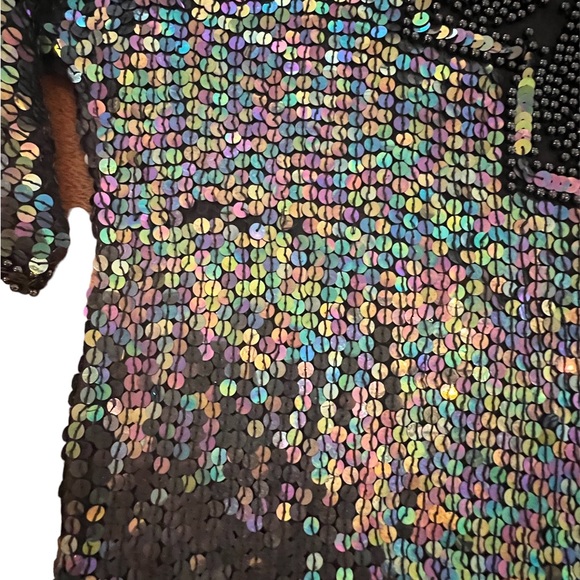 Vintage Original 80's 90's Black Sequins Beaded Top Blouse F.A. Chatta Medium - Picture 12 of 12